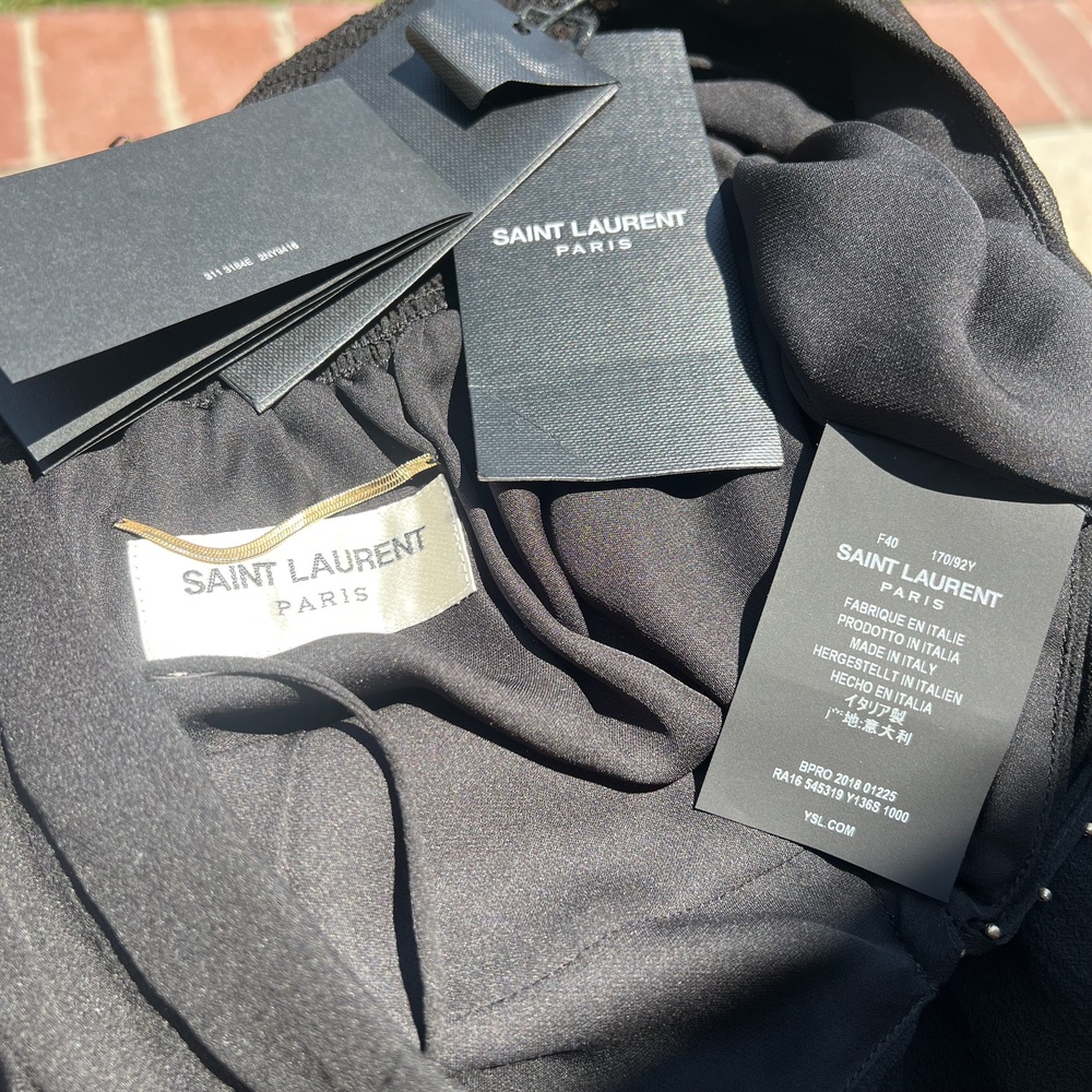 SAINT LAURENT Dress Black Silk Ruffle Tiered Mini Size 40 US 8 Medium NWT YSL - Picture 2 of 9